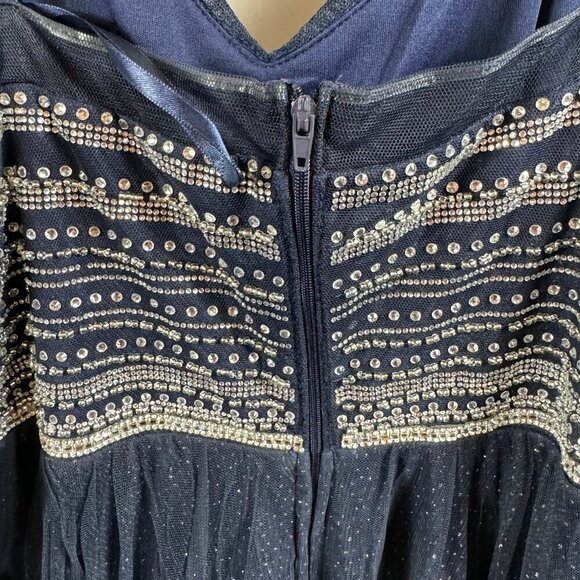 SAY YES TO THE PROM Navy Glitter Sheer Spaghetti Strap Sweetheart Neckline - Picture 8 of 10